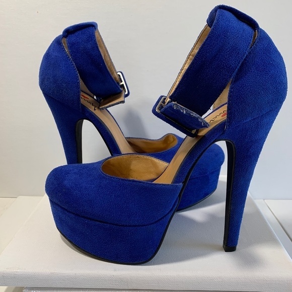 Lui Chung electric blue suede stilletto pumps 6 - Picture 2 of 3